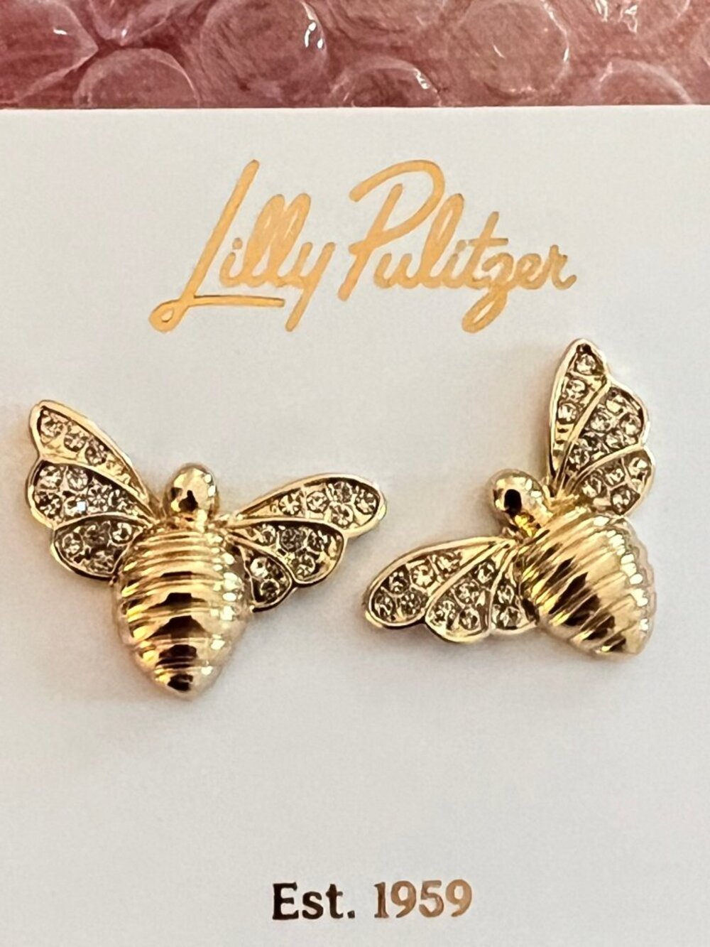 Lilly Pulitzer Bee BEEUTIFUL CRYSTAL PAVE Earrings goldtone Stud NWT - Picture 2 of 2